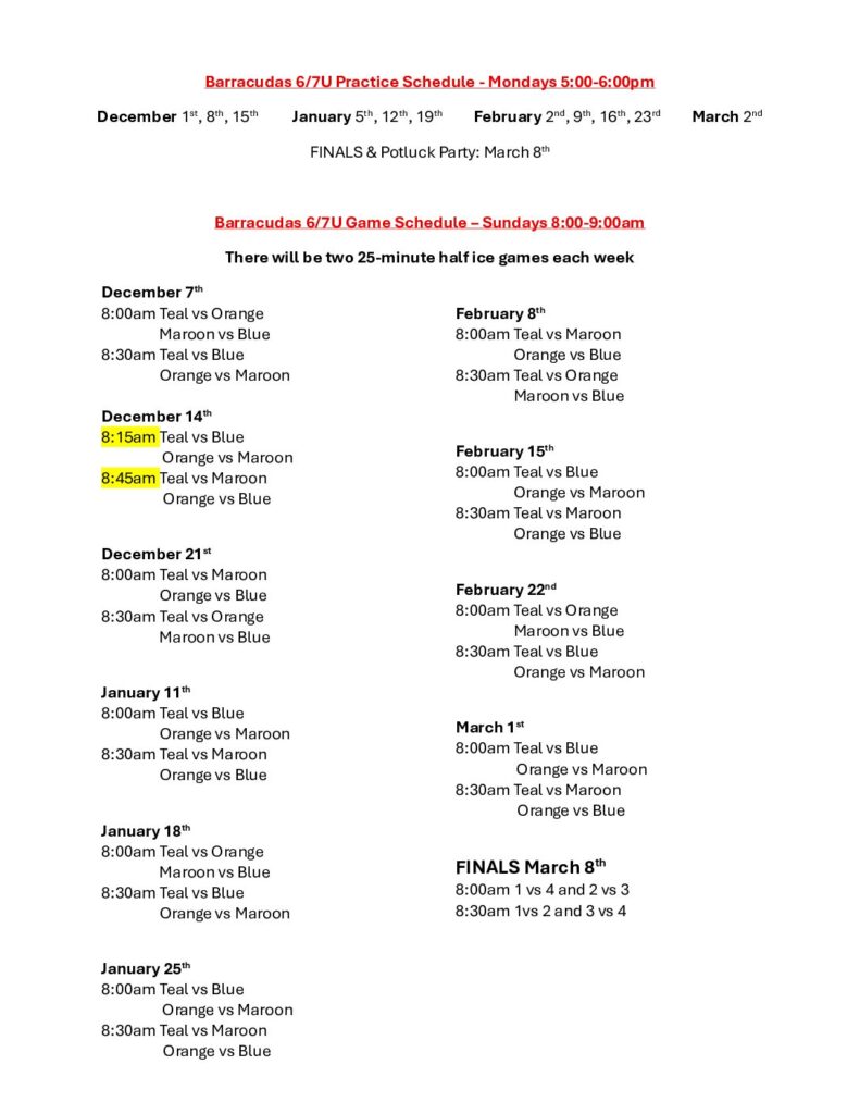 Barracudas 6.7U Winter 2025 Schedule (002)